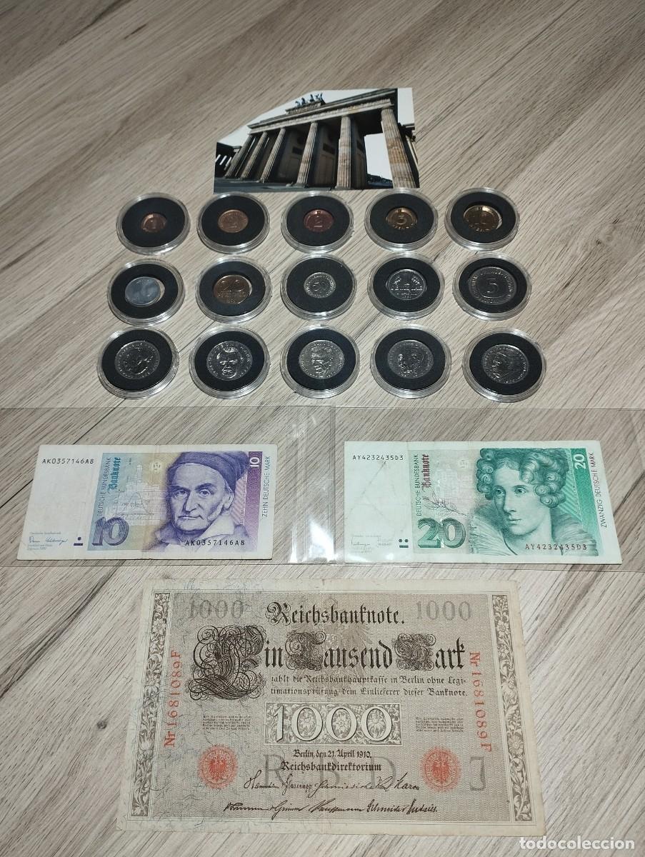 Monedas antiguas de Europa: Lote de 15 monedas y 3 billetes .Marco Alem&aacute;n .Desde el a&ntilde;o 1876 hasta el a&ntilde;o 1996.