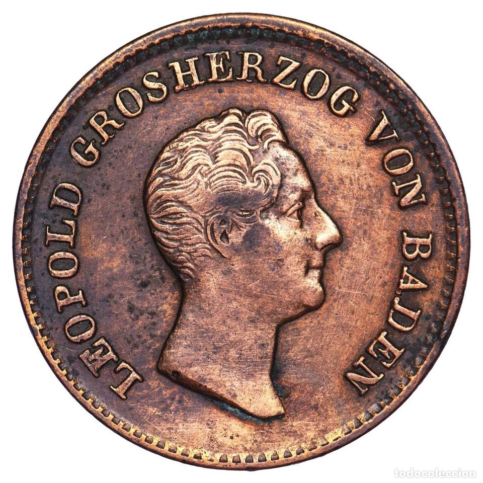 Monedas antiguas de Europa: Alemania 1 Kreuzer 1833 Leopoldo I Baden Cobre