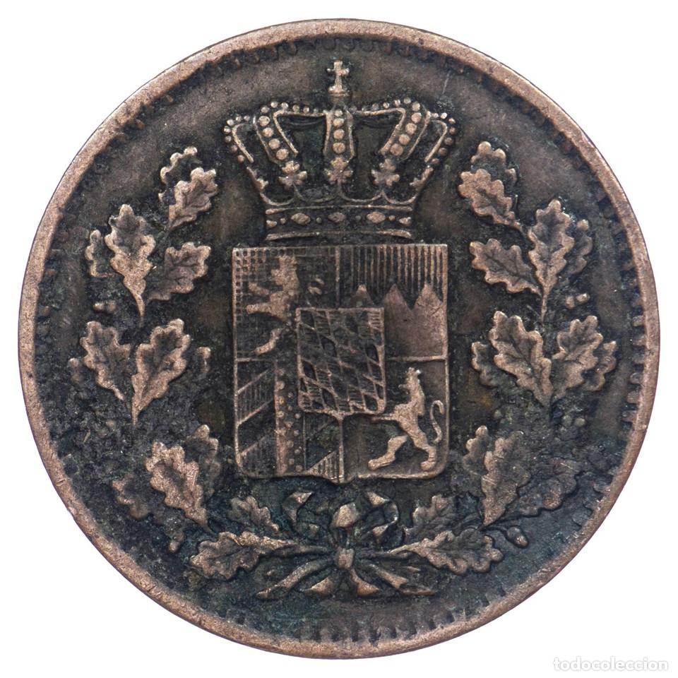 Monedas antiguas de Europa: Alemania 1 Pfennig 1866 Baviera Maximiliano II Cobre