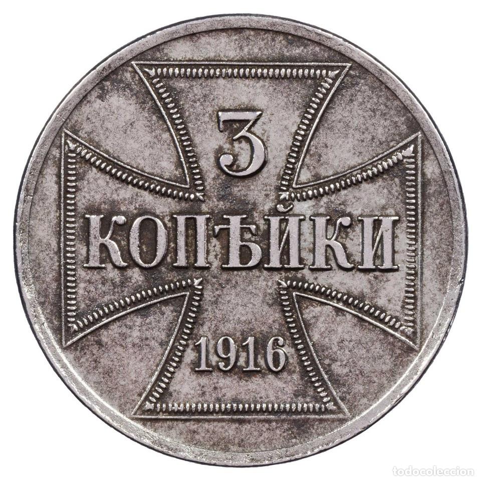 Monedas antiguas de Europa: Alemania 3 Kopeks 1916 Moneda Militar Utilizable Europa Del Este Hierro