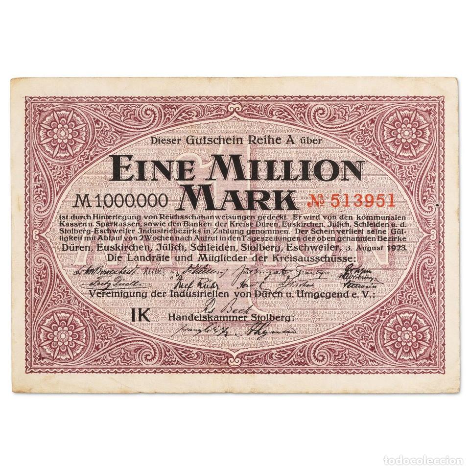 Monedas antiguas de Europa: Alemania Billete 1 Mill&oacute;n Mark 1923 D&uuml;ren Euskirchen J&uuml;lich Stolberg