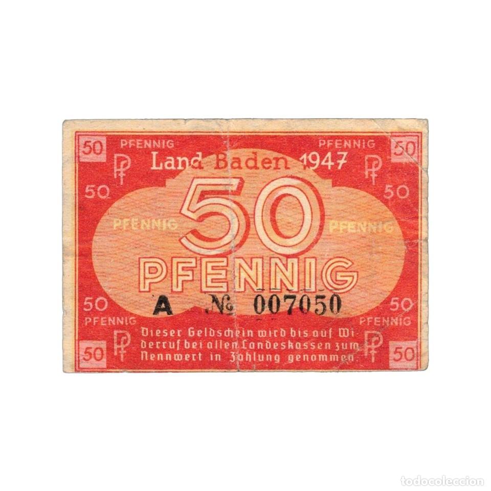 Monedas antiguas de Europa: Alemania Billete 50 Pfennig 1947 Baden Ocupaci&oacute;n Francesa