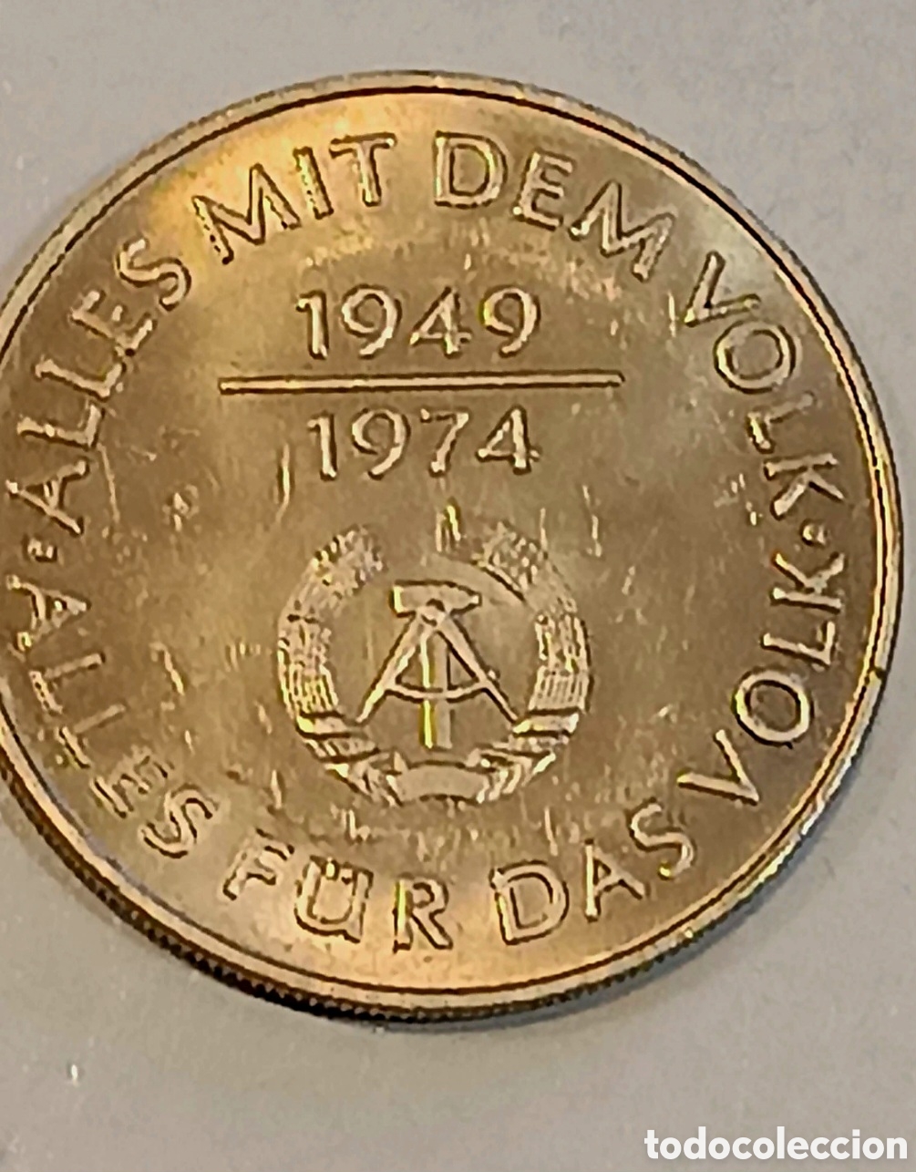 Monedas antiguas de Europa: Alemania - RDA 10 marcos, 1974 25&ordm; Aniversario de la RDA, escudo de armas