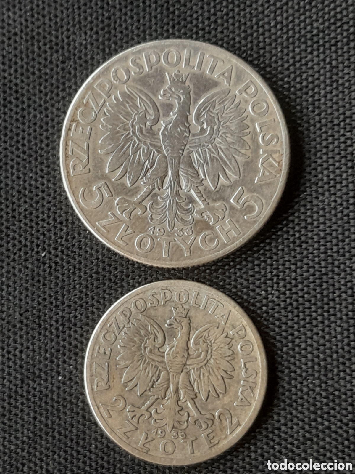 Monedas antiguas de Europa: Lote 2 Monedas Plata Polonia 1933 (5 y 2 Zlotych)