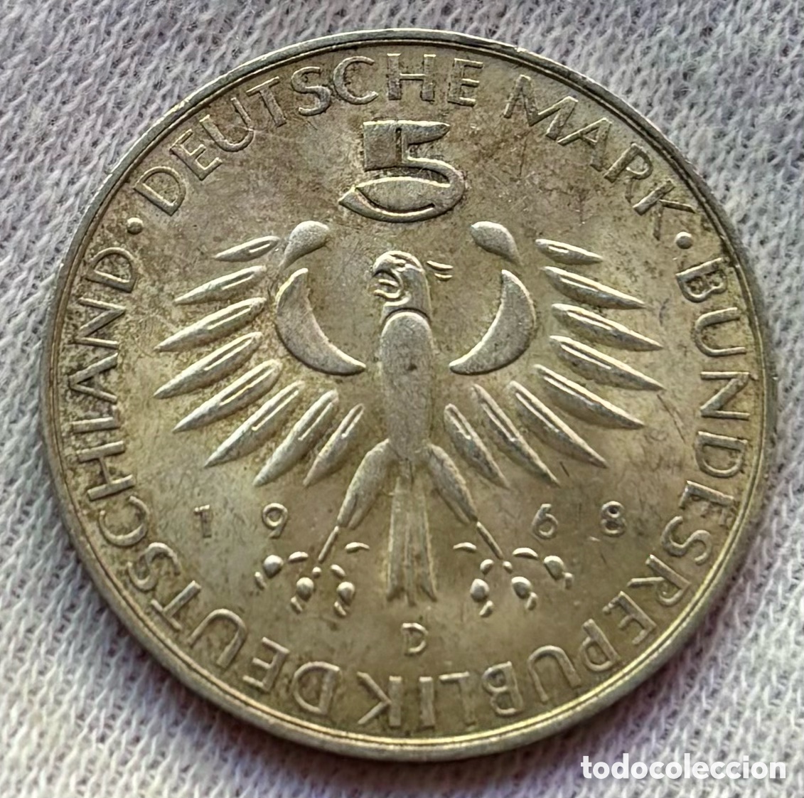 Monedas antiguas de Europa: Moneda PLATA ALEMANIA 5 Marcos 1968-D Pettenkofer. Mark