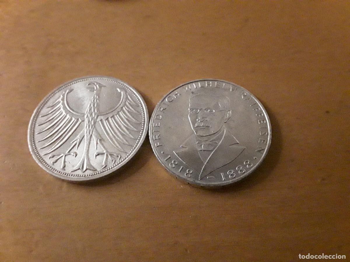 Monedas antiguas de Europa: ALEMANIA FEDERAL - LOTE 5 MARCOS DE PLATA A&Ntilde;O 1974 F + 1968 J.