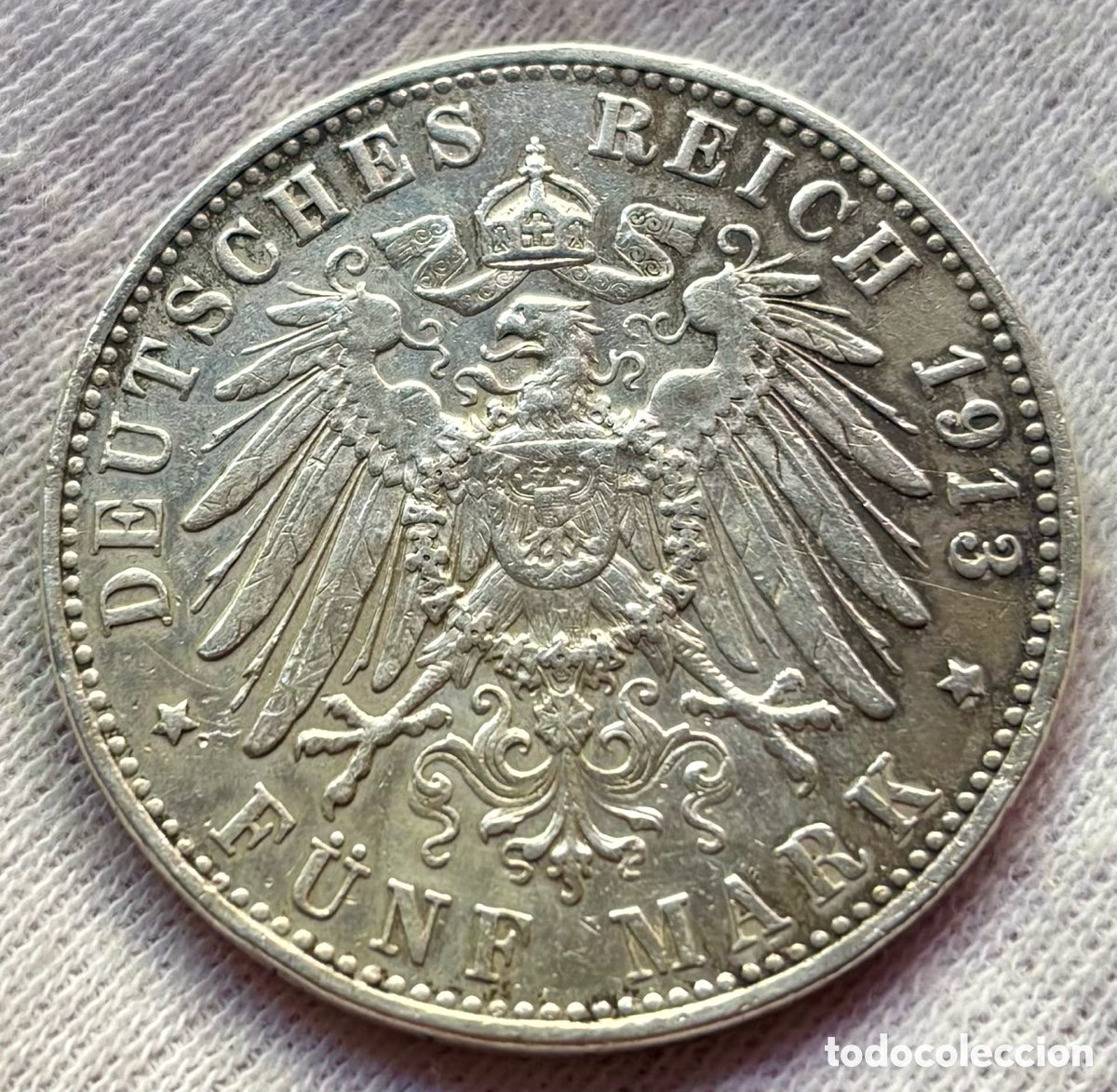 Monedas antiguas de Europa: Moneda PLATA ALEMANIA 5 Marcos 1913-D. Bayern Bavaria. Otto . Mark