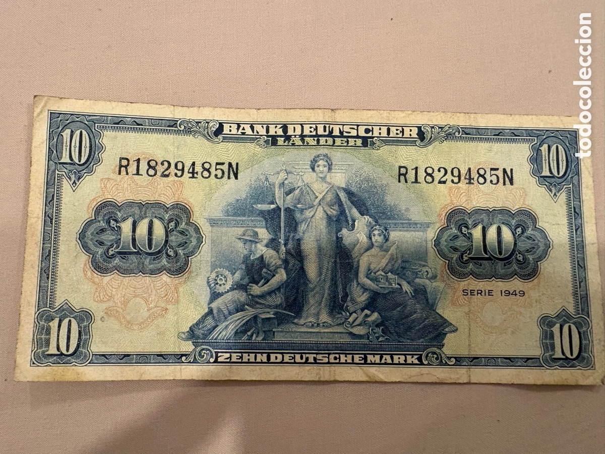Monedas antiguas de Europa: ALEMANIA 10 DEUTSCHE MARK 1949 &ndash; BANK DEUTSCHER L&Auml;NDER &ndash; BILLETE ORIGINAL