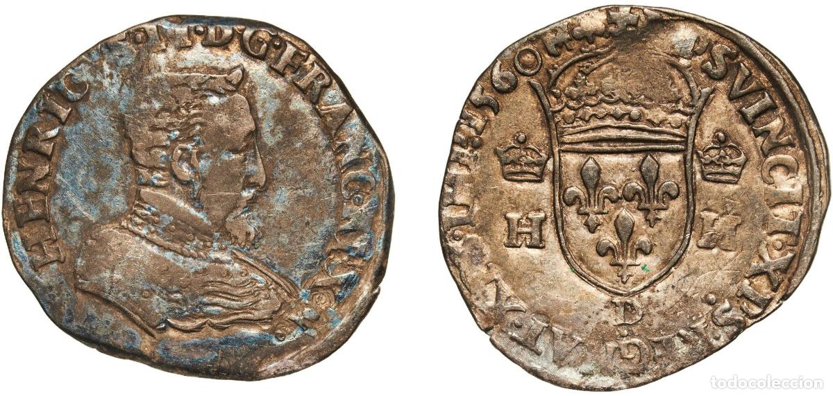 Monedas antiguas de Europa: France Kingdom 1560 D Teston - Henry II (1st type) Silver (.899) Lyon Mint (184059) 9.42g XF Dy roy