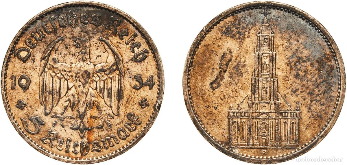 Monedas antiguas de Europa: Germany Third Reich 1934 A 5 Reichsmark (Potsdam Garrison Church) Silver (.900) Berlin Mint (145260