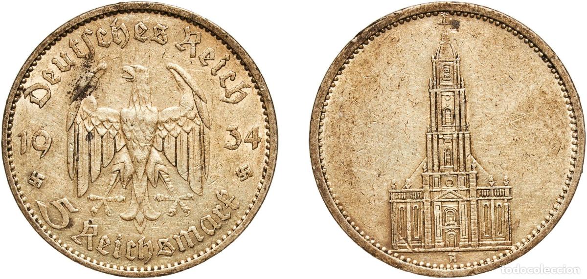 Monedas antiguas de Europa: Germany Third Reich 1934 A 5 Reichsmark (Potsdam Garrison Church) Silver (.900) Berlin Mint (145260