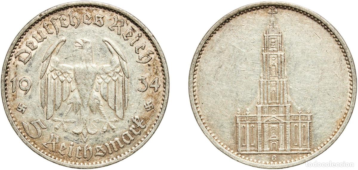 Monedas antiguas de Europa: Germany Third Reich 1934 G 5 Reichsmark (Potsdam Garrison Church) Silver (.900) Staatliche M&uuml;nze Ba