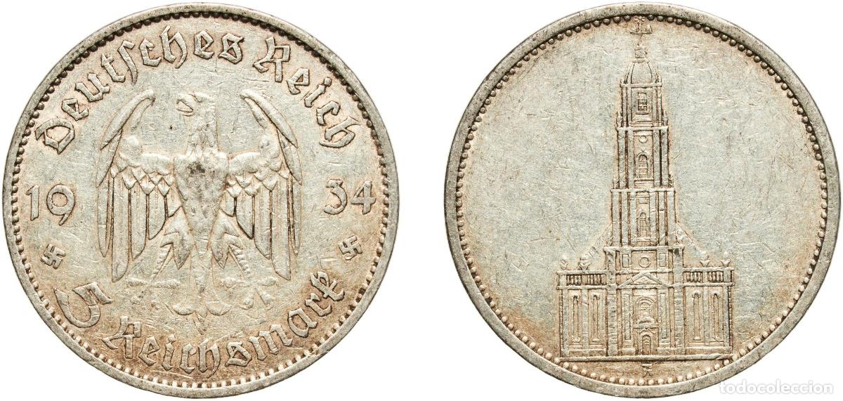 Monedas antiguas de Europa: Germany Third Reich 1934 A 5 Reichsmark (Potsdam Garrison Church) Silver (.900) Berlin Mint (145260