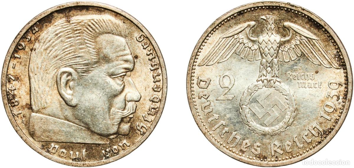 Monedas antiguas de Europa: Germany Third Reich 1939 A 2 Reichsmark (Paul von Hindenburg) Original luster Silver (.625) Berlin