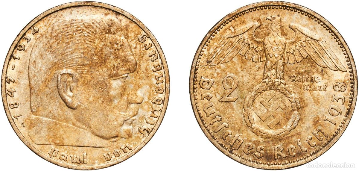 Monedas antiguas de Europa: Germany Third Reich 1938 A 2 Reichsmark (Paul von Hindenburg) Silver (.625) Berlin Mint (13201040)
