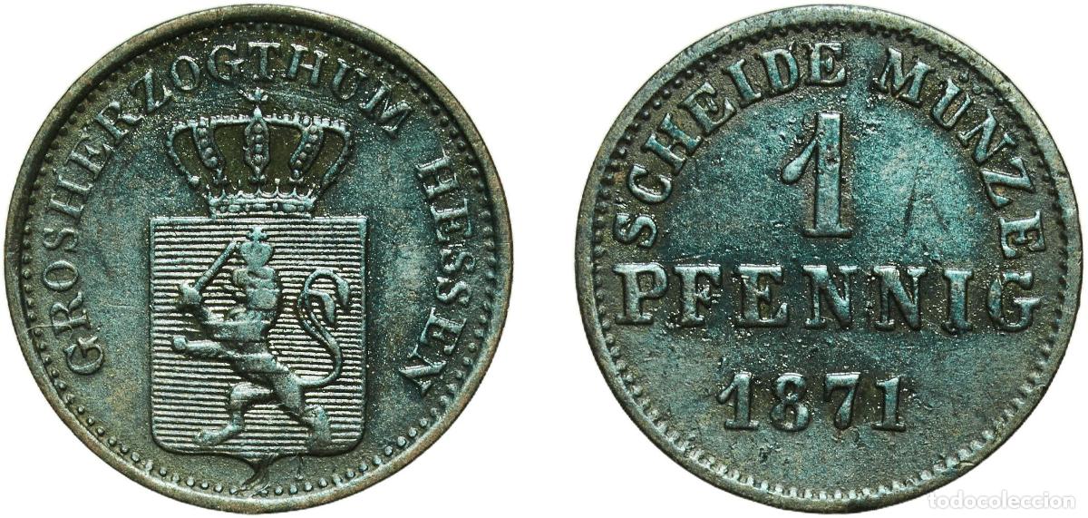 Monedas antiguas de Europa: Germany Grand Duchy of Hesse-Darmstadt German states 1871 1 Pfennig - Louis III Copper Darmstadt Mi