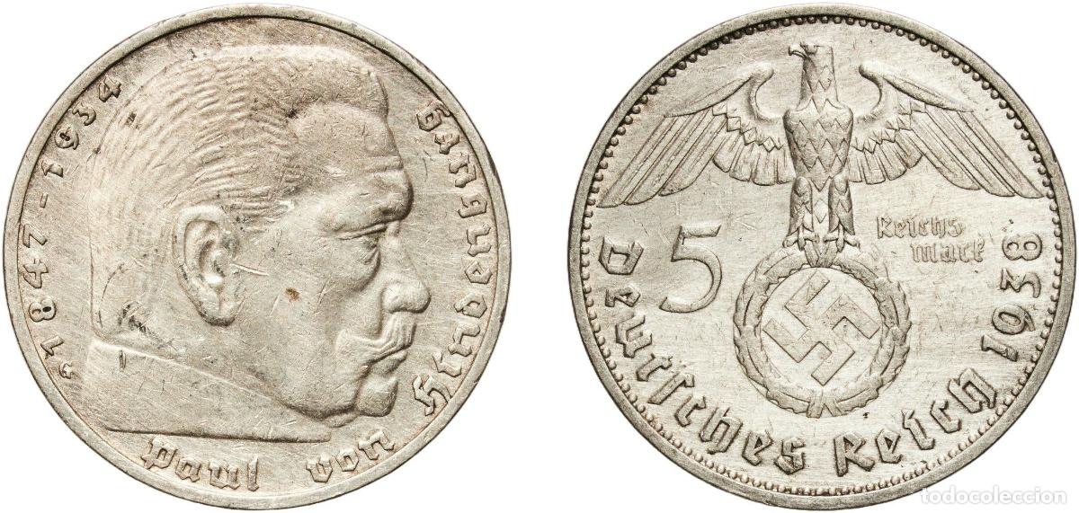 Monedas antiguas de Europa: Germany Third Reich 1938 G 5 Reichsmark (Paul von Hindenburg) Silver (.900) Staatliche M&uuml;nze Baden-