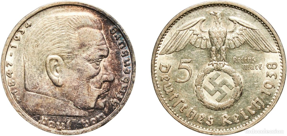 Monedas antiguas de Europa: Germany Third Reich 1938 G 5 Reichsmark (Paul von Hindenburg) Silver (.900) Staatliche M&uuml;nze Baden-
