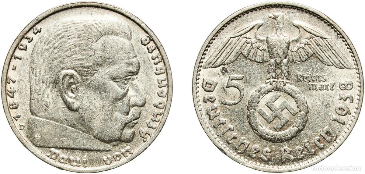 Monedas antiguas de Europa: Germany Third Reich 1938 D 5 Reichsmark (Paul von Hindenburg) Silver (.900) Munich Mint (1304000) 1