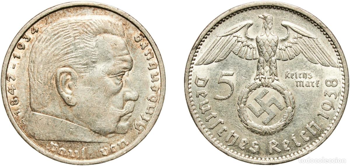 Moedas antigas da Europa: Germany Third Reich 1938 A 5 Reichsmark (Paul von Hindenburg) Silver (.900) Berlin Mint (6788830) 1