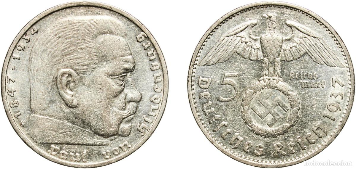 Monedas antiguas de Europa: Germany Third Reich 1937 G 5 Reichsmark (Paul von Hindenburg) Silver (.900) Staatliche M&uuml;nze Baden-