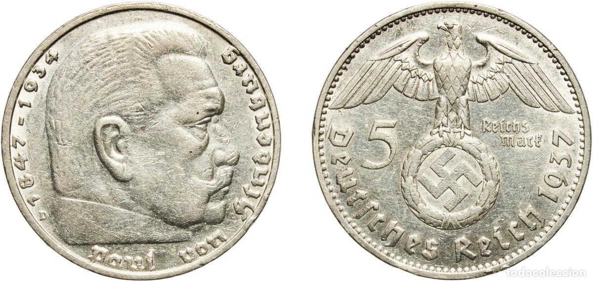 Monedas antiguas de Europa: Germany Third Reich 1937 D 5 Reichsmark (Paul von Hindenburg) Silver (.900) Munich Mint (2173420) 1