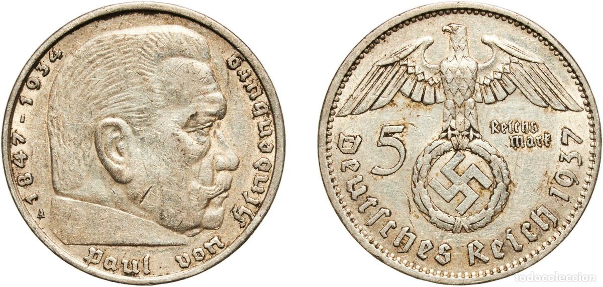 Monedas antiguas de Europa: Germany Third Reich 1937 A 5 Reichsmark (Paul von Hindenburg) Silver (.900) Berlin Mint (6662001) 1