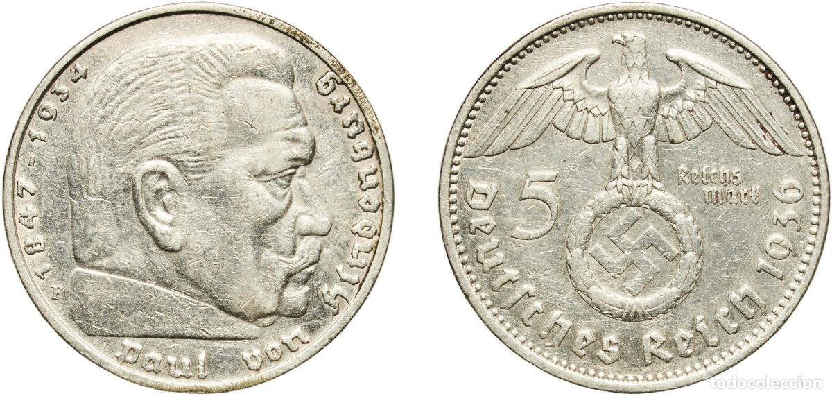Monedas antiguas de Europa: Germany Third Reich 1936 F 5 Reichsmark (Paul von Hindenburg) Silver (.900) Staatliche M&uuml;nze Baden-