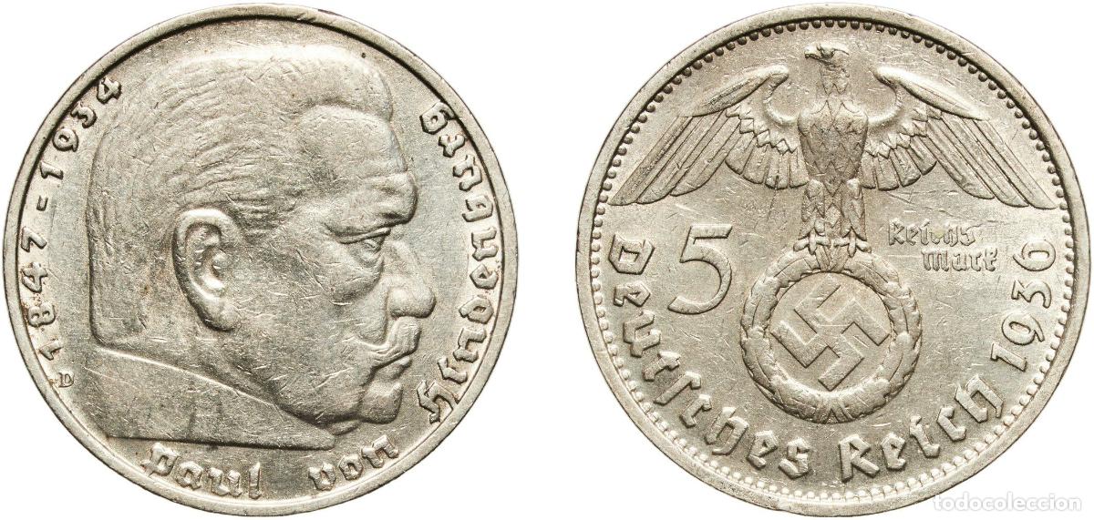 Monedas antiguas de Europa: Germany Third Reich 1936 D 5 Reichsmark (Paul von Hindenburg) Silver (.900) Munich Mint (1872000) 1