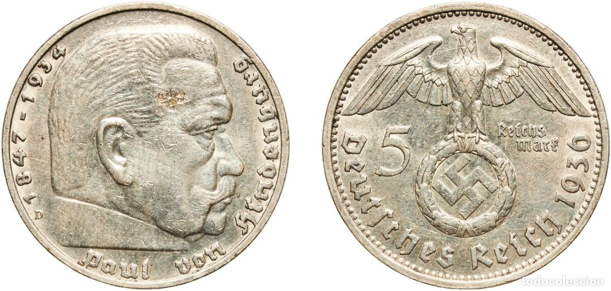 Monedas antiguas de Europa: Germany Third Reich 1936 D 5 Reichsmark (Paul von Hindenburg) Silver (.900) Munich Mint (1872000) 1