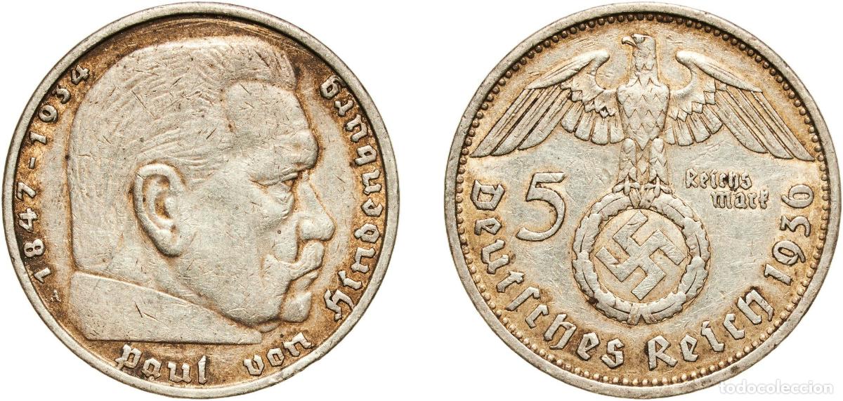 Monedas antiguas de Europa: Germany Third Reich 1936 A 5 Reichsmark (Paul von Hindenburg) Silver (.900) Berlin Mint (8429999) 1