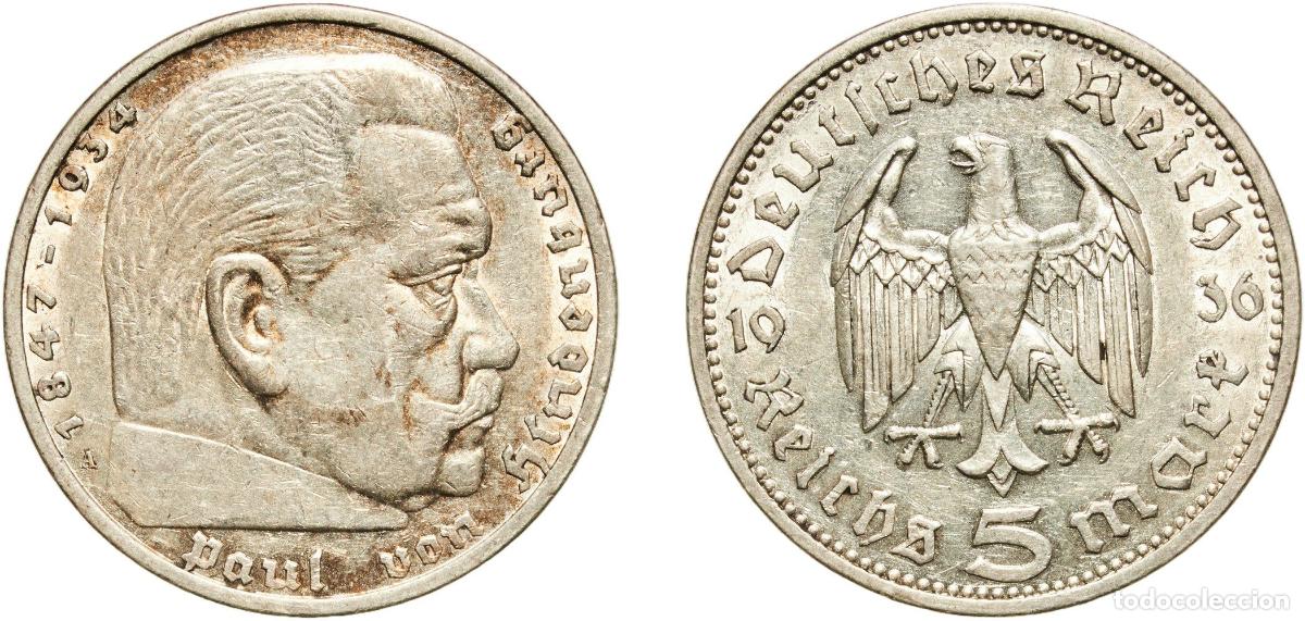 Monedas antiguas de Europa: Germany Third Reich 1936 A 5 Reichsmark (Paul von Hindenburg) Silver (.900) Berlin Mint (30611157)