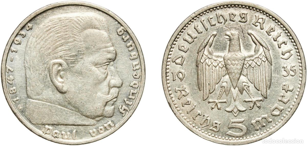 Monedas antiguas de Europa: Germany Third Reich 1935 G 5 Reichsmark (Paul von Hindenburg) Silver (.900) Staatliche M&uuml;nze Baden-
