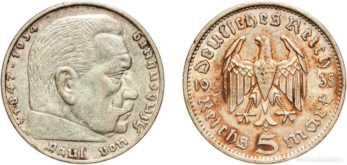 Monedas antiguas de Europa: Germany Third Reich 1935 F 5 Reichsmark (Paul von Hindenburg) Silver (.900) (4372000) 13.9g XF KM