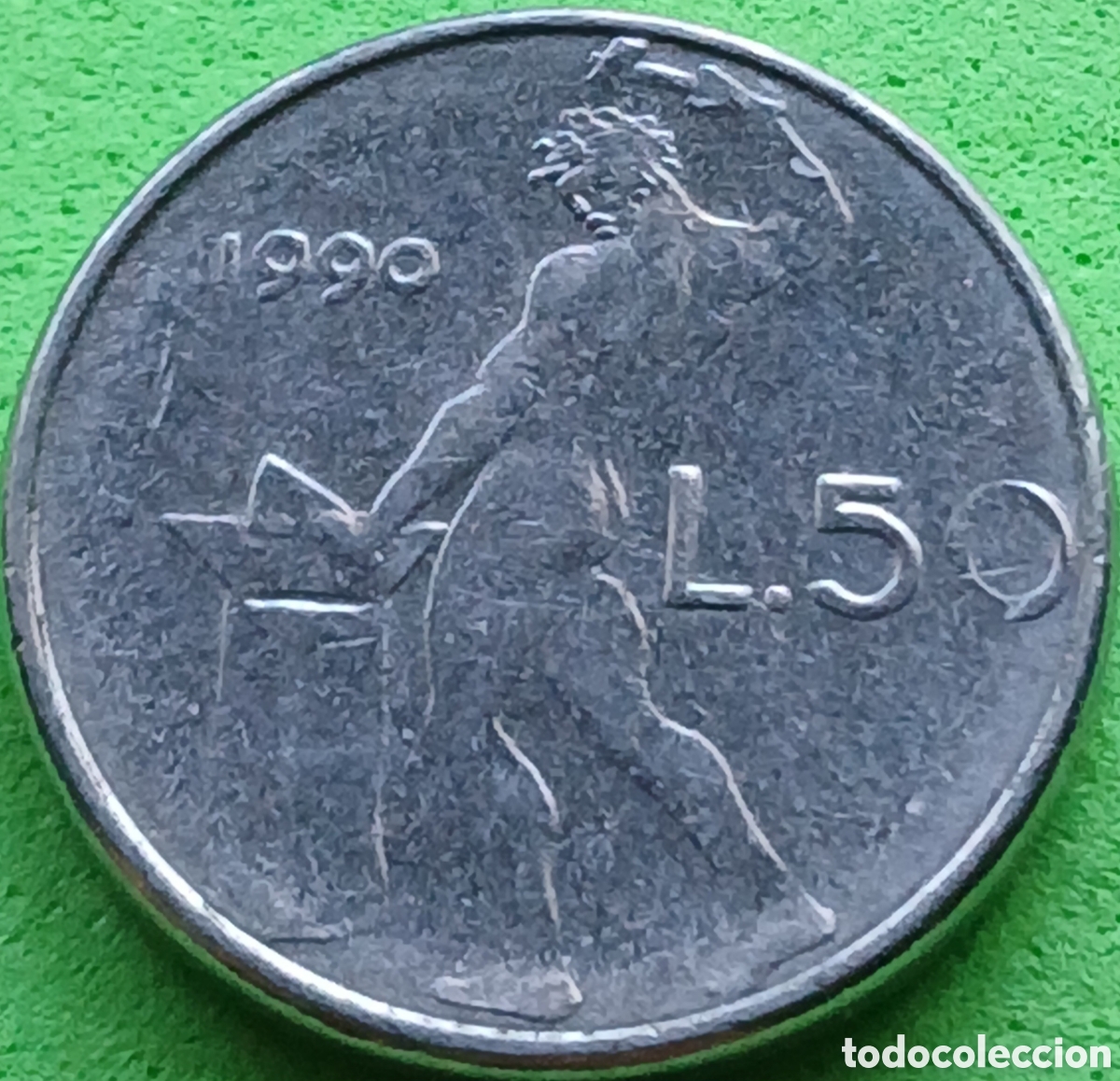 Monedas antiguas de Europa: Italia 50 liras 1990 km#95.2 sin rombo sobre la firma del grabador / poco com&uacute;n