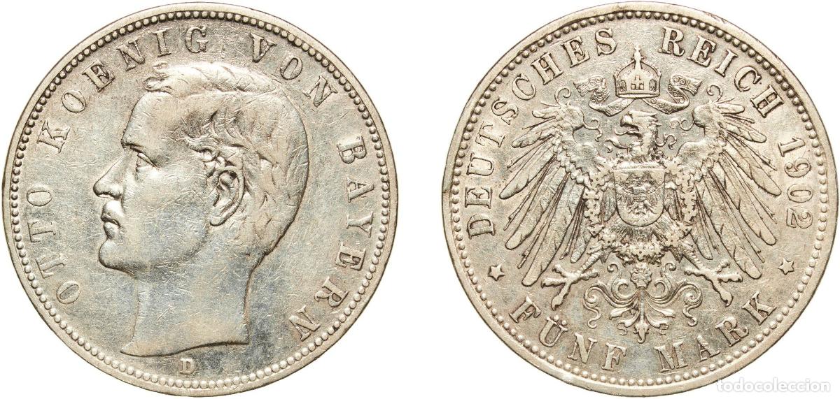 Monedas antiguas de Europa: Germany Kingdom of Bavaria Second Empire 1902 D 5 Mark - Otto Silver (.900) Munich Mint (506049) 27