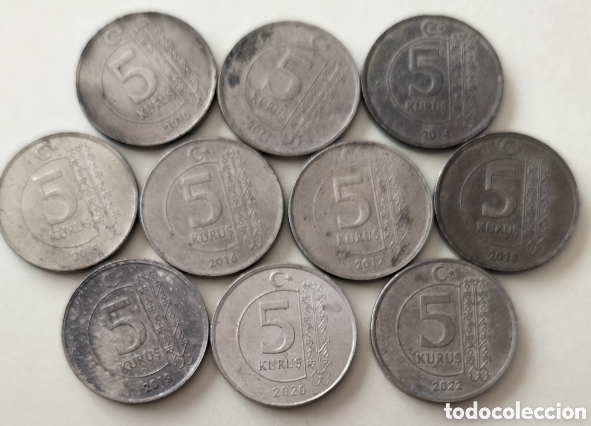 Monedas antiguas de Europa: Lote 10 Monedas Distintas 5 Kurus Turqu&iacute;a.