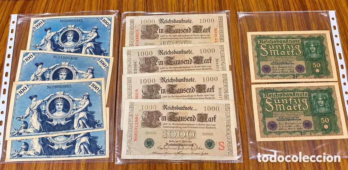 Monedas antiguas de Europa: Lote billetes Imperio Aleman 1908-1910