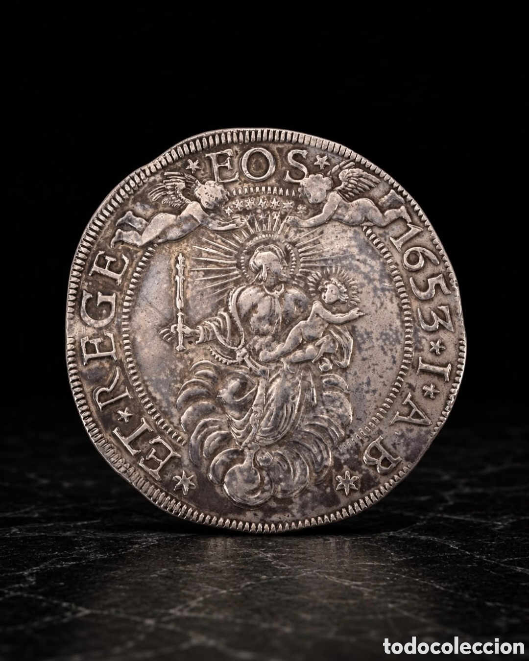 Monedas antiguas de Europa: Muy raro escudo largo de la rep&uacute;blica de G&eacute;nova en 1653 Acu&ntilde;ado con cu&ntilde;os de doble escudo Mide 58 mm