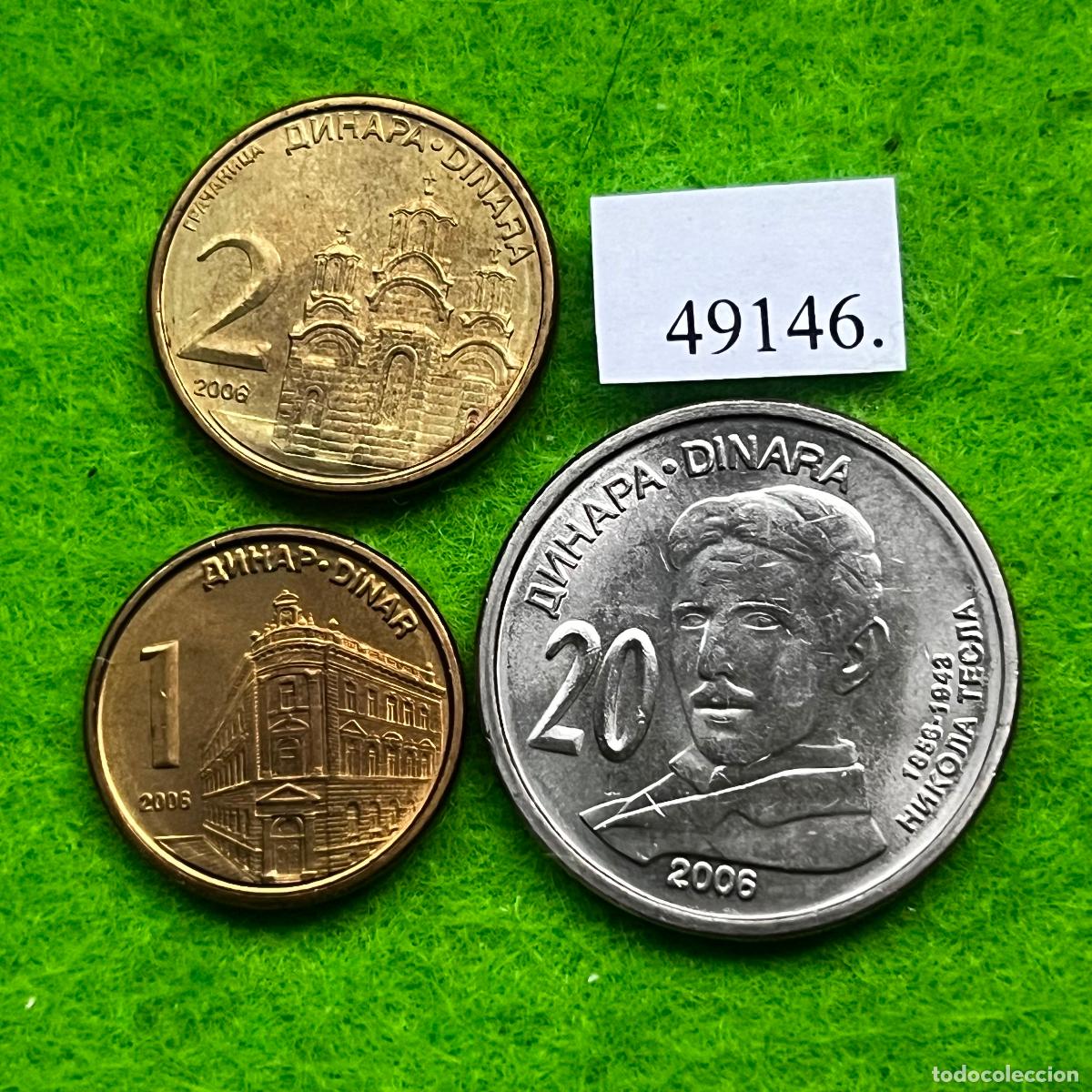Monedas antiguas de Europa: Serbia 1, 2 y 20 dinar 2006, Tesla, lote 3 monedas, 49145