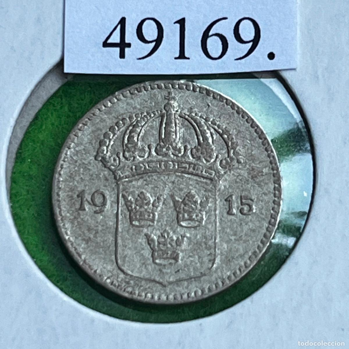 Monedas antiguas de Europa: Suecia 1915, 10 &oslash;re plata, ore, Gustavo V
