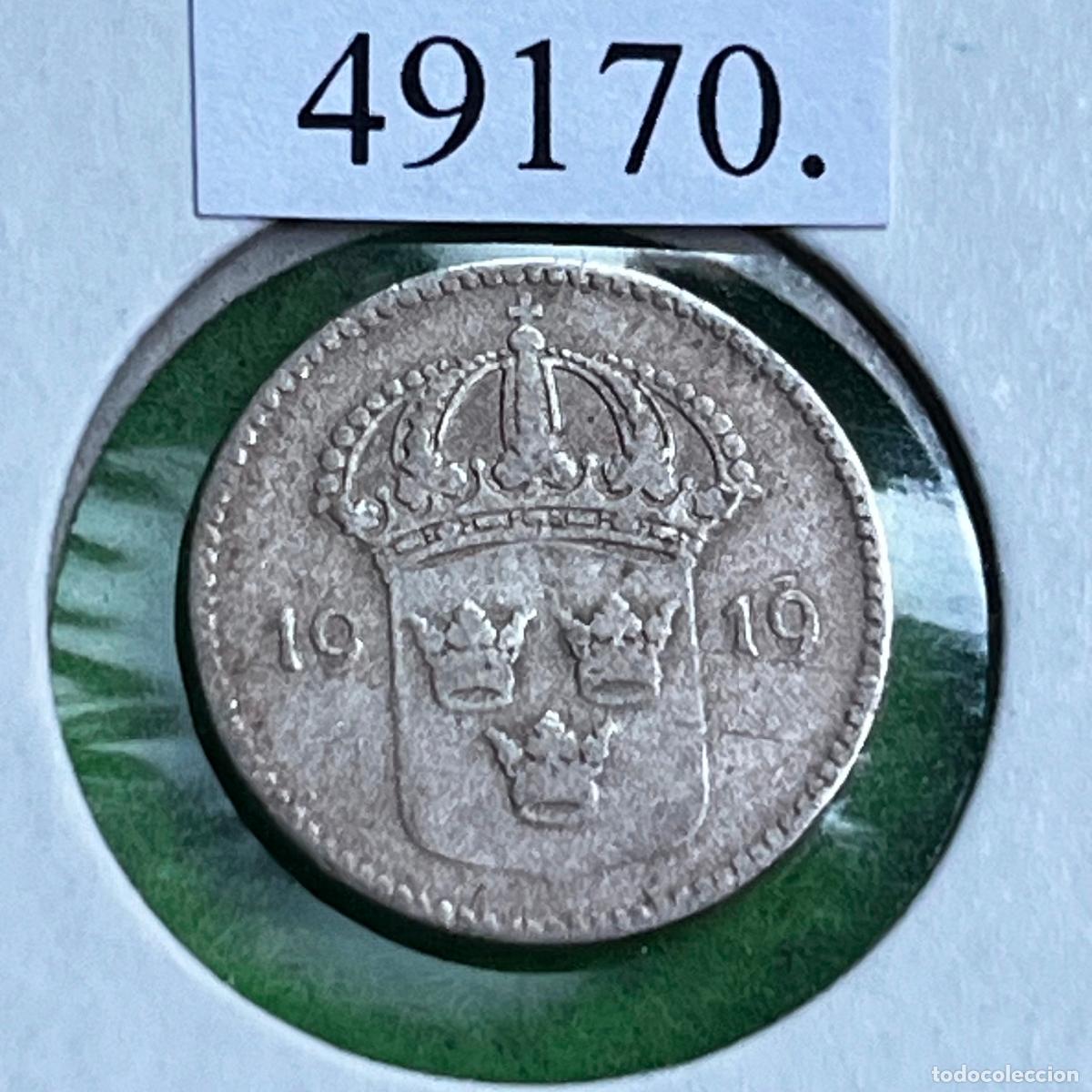 Monedas antiguas de Europa: Suecia 1919, 10 &oslash;re plata, ore, Gustavo V