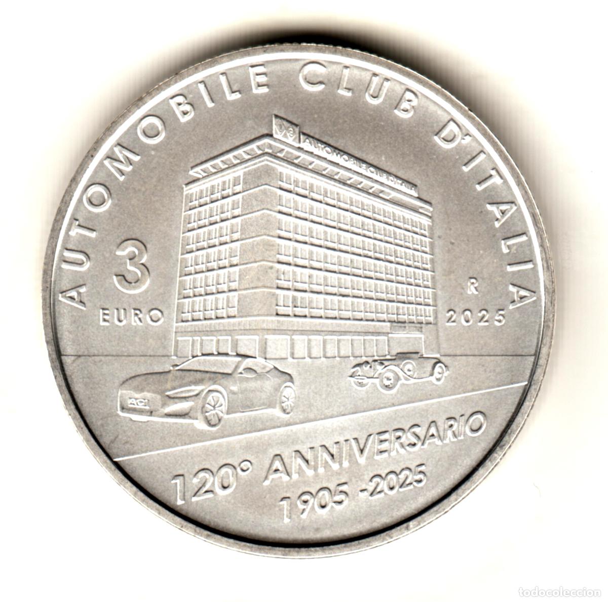Monedas antiguas de Europa: ITALIA 3 euro plata 2025 ACI - 120 aniversario Automovil Club