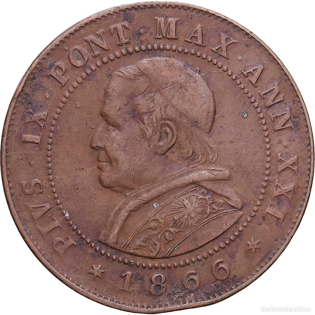 Monedas antiguas de Europa: [#1547441] Papal States, Pius IX, 2 Soldi, 10 Centesimi, 1866, Rome, Cobre, BC+, KM:1373