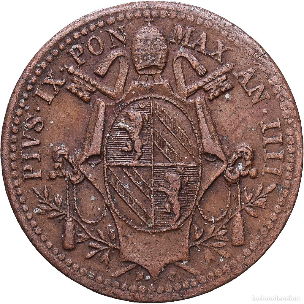 Monedas antiguas de Europa: [#1547442] Papal States, Pius IX, Mezzo (1/2) Baiocco, 1849, Rome, Cobre, BC+, KM:1340