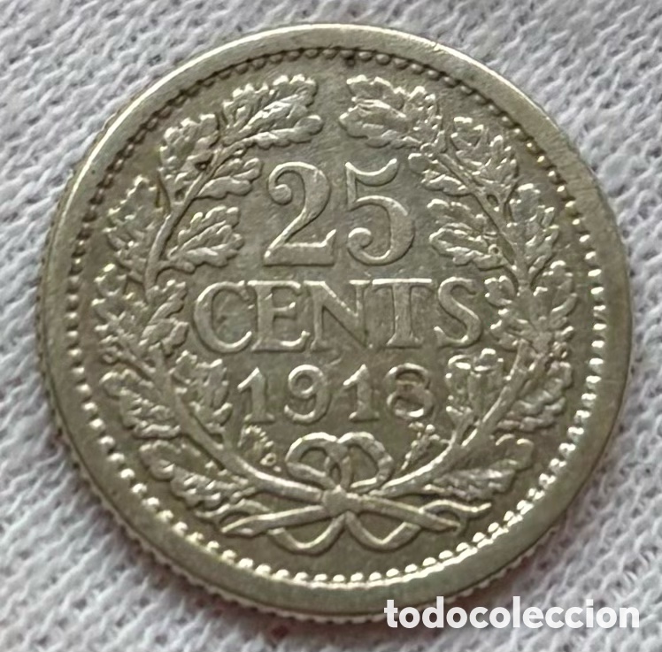 Monedas antiguas de Europa: Moneda PLATA HOLANDA 25 Cents 1918. Pa&iacute;ses Bajos