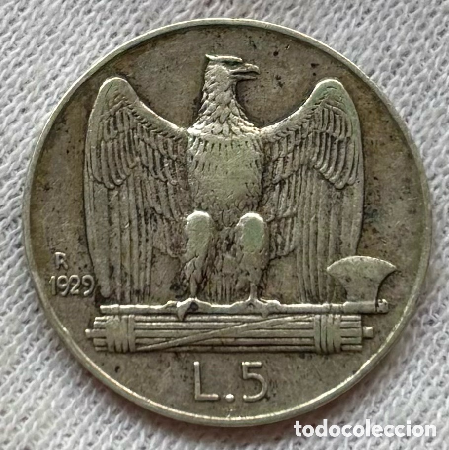 Monedas antiguas de Europa: Moneda PLATA ITALIA 5 Liras 1929. Vittorio Emanuele III