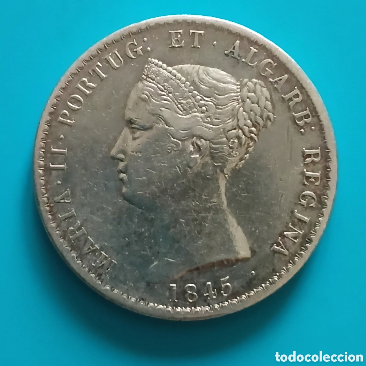 Monedas antiguas de Europa: PORTUGAL 1000 REIS PLATA 1845 D. MARIA II RARA BONITA