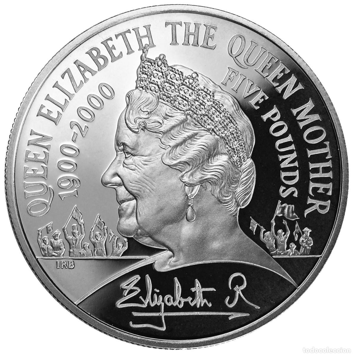 Monedas antiguas de Europa: REINO UNIDO 5 pounds plata 2000 proof Centenario de la Reina Madre