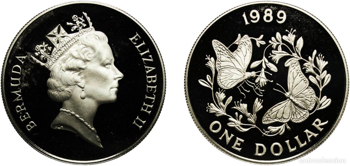 Monedas antiguas de Europa: Bermuda British Overseas Territory 1989 1 Dollar - Elizabeth II (Monarch Butterflies; Silver Proof